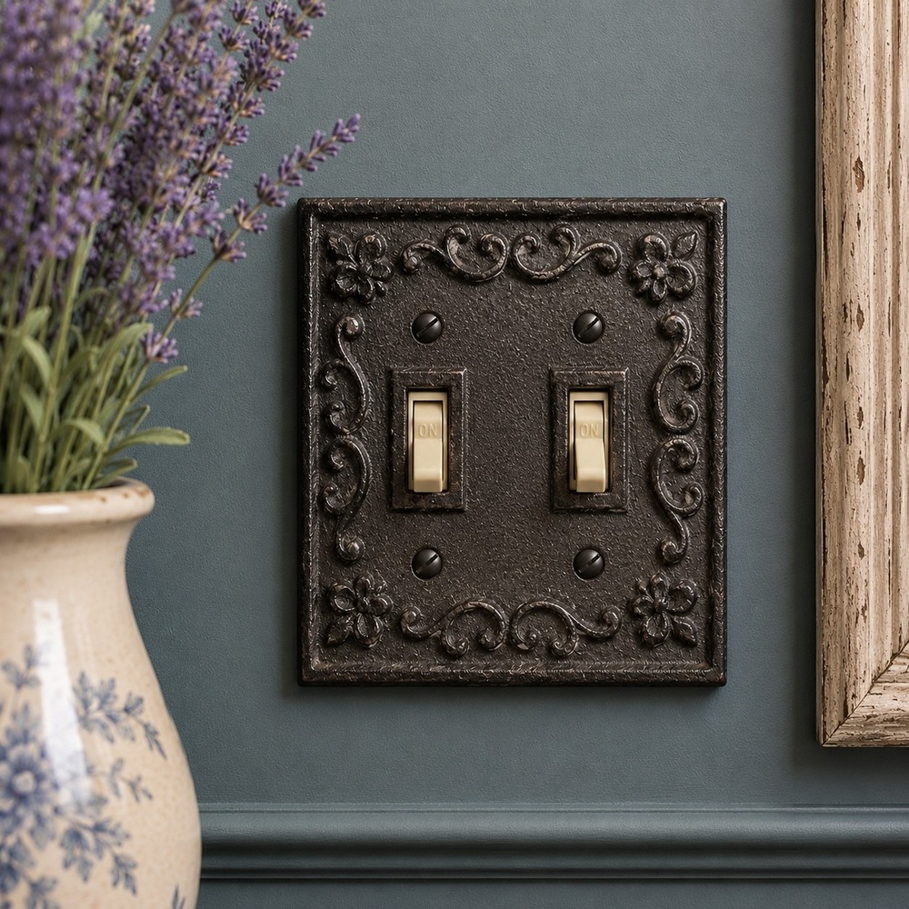 Wrought Iron Double Light Switch Plate Rustic Fleur De Lis Farmhouse Rustic